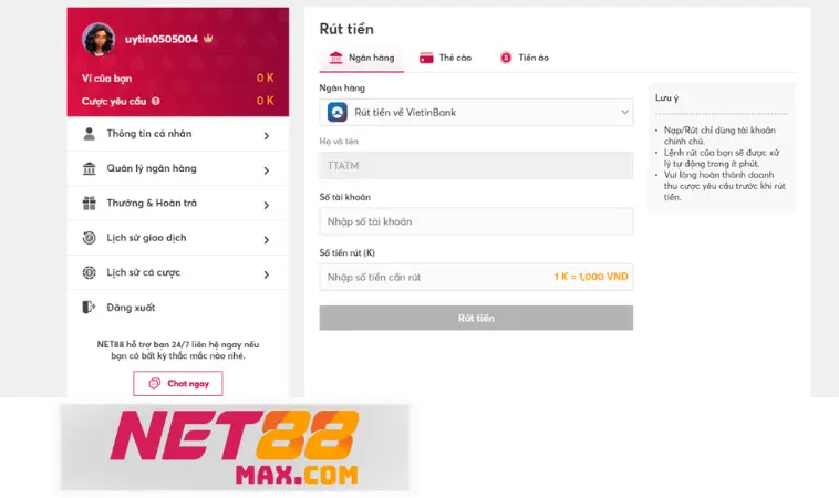 Điều kiện rút thưởng Net88 tân thủ nào cũng nên biết
