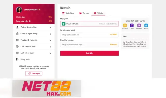 Nên chọn hình thức rút tiền nào tại nhà cái Net88?