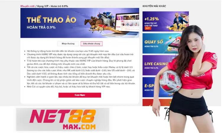 Net88 cược thể thao ảo hoàn trả 0.9%, tham gia ngay!