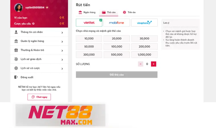 Rút tiền Net88: hướng dẫn chi tiết 5 bước cơ bản